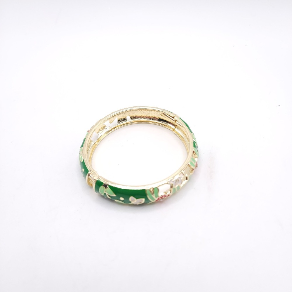 Floral Enamel Hinge Bangle 18K Gold Plated Rhinestone Bracelet - Picture 6 of 6